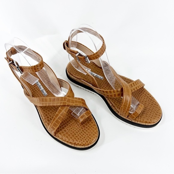 ✅ CHARLES DAVID CHANCE SANDAL BROWN PLATFORM SIZE 6 - Picture 2 of 11